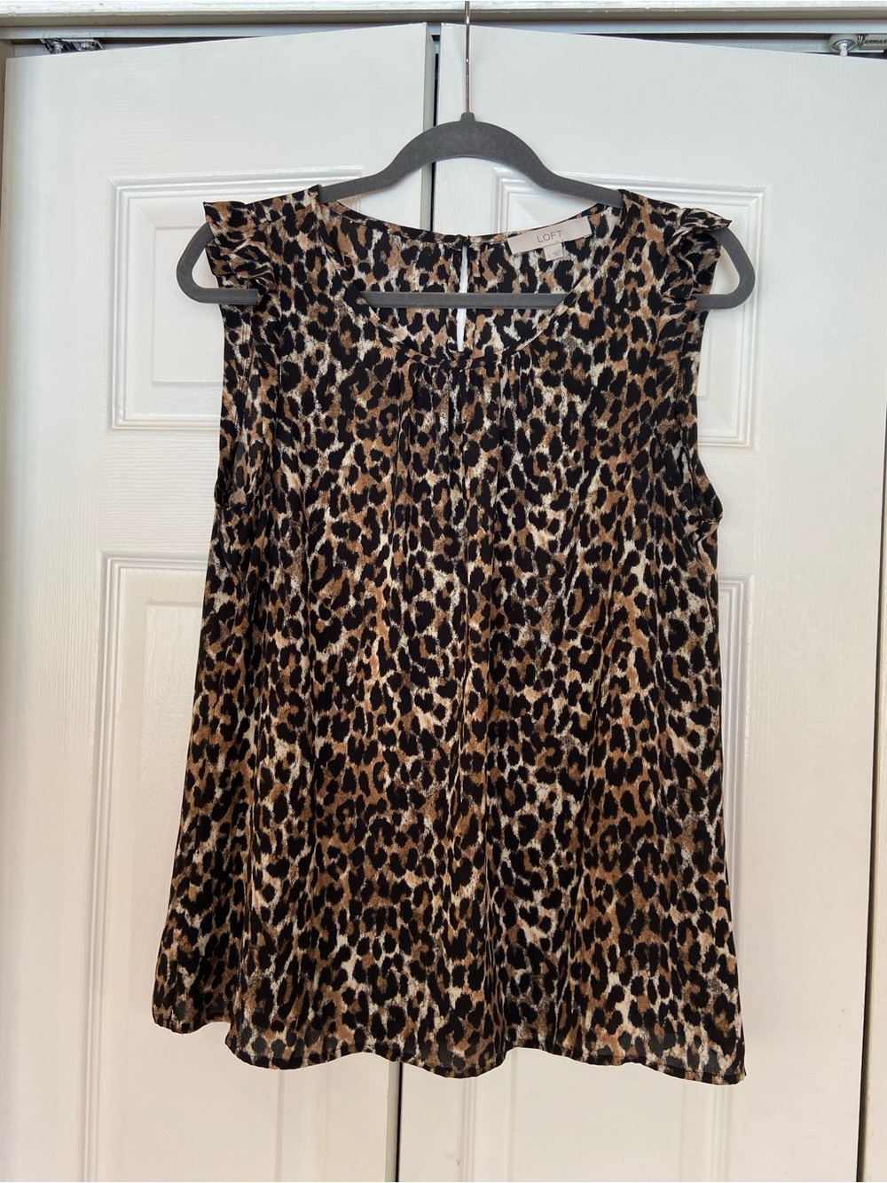 LOFT Leopard Print Ruffle Sleeve Sleeveless Top - Brown/Black/Cream